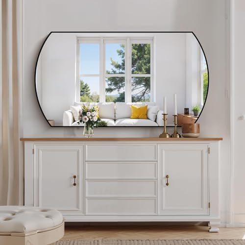 COFENY Bathroom Mirror, 30x55 Inch Black Oval Wall Mounted Mirror with Thin Metal Frame, Modern Bathroom Vanity Mirrors for Over Sink, Entryway, Living Room, Bedroom