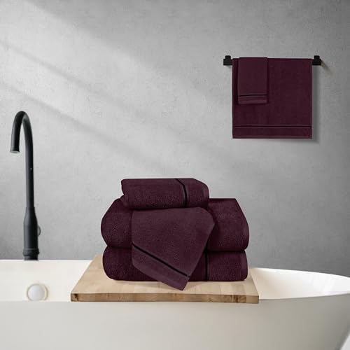 MyOwn Ultra Soft 6 Pack Cotton Towel Set, Contains 2 Bath Towels 28x55 inch, 2 Hand Towels 16x24 inch & 2 Wash Coths 12x12 inch, Ideal Everyday use, Compact & Lightweight - Burgundy