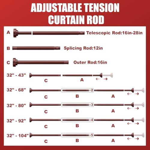 Ausemku Shower Curtain Rod Tension - 32-80 Inch Never Rust Non-Slip Spring Tension Curtain Rod No Drilling Stainless Steel Curtain Rod Use Bathroom Kitchen（Brown）