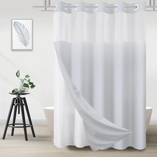No Hook Shower Curtain and Liner Set for Bathroom, Light Grey, 71" x 74"