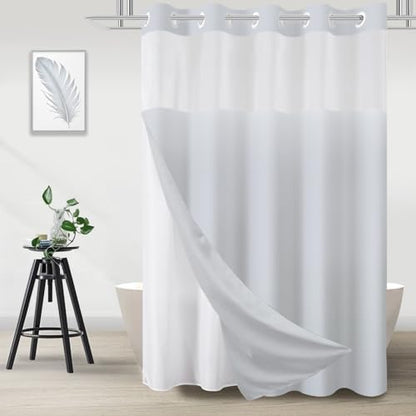 No Hook Shower Curtain and Liner Set for Bathroom, Light Grey, 71" x 74"