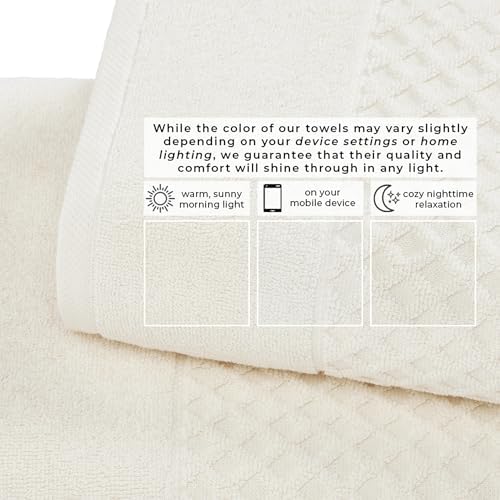 Great Bay Home Bath Towels - 100% Cotton 6 Piece Towel Set - Diamond Waffle Weave - Absorbent, Durable, Quick-Dry Towels for Bathroom (Ivory)