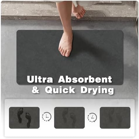 TYUU Thin Bath Mat Runner, Long Bathroom Rugs Non Slip, 24x60 Dark Grey