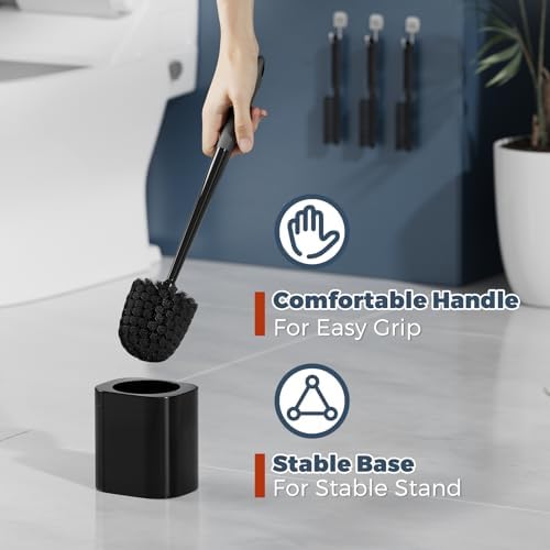 Holaloha Toilet Brush and Holder Set, Space Saving, 3 Pack, Black