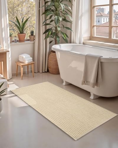 Color&Geometry Bathroom Rugs with Rubber Backing, Non Slip Machine Washable Bath Mat, Soft Absorbent Chenille Boho Carpet for Bathroom Floor, Tub and Shower,24"x36", Khaki