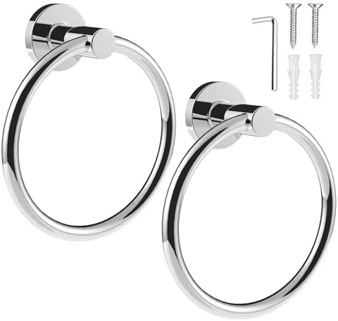 SetSail Towel Holder for Bathroom Wall Chrome Towel Ring, 2 Packs