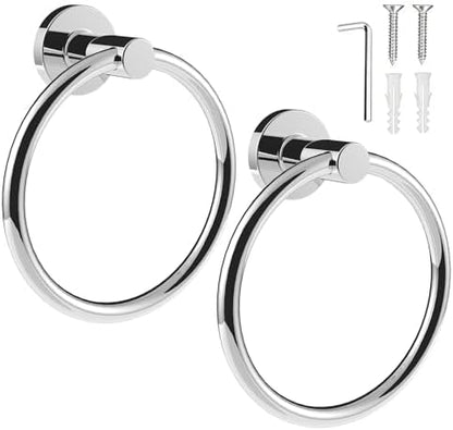 SetSail Towel Holder for Bathroom Wall Chrome Towel Ring, 2 Packs