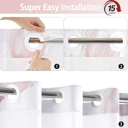No Hook Shower Curtain and Liner Set, Light Pink Boho Floral 71x84