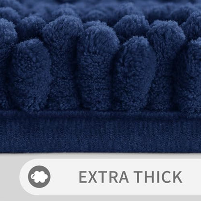 Yimobra Toilet Rugs U Shaped Washable 24 x 20, Non Slip and Super Absorbent Toilet Mat, Quick Dry, Ultra Luxury Microfiber Chenille Plush Fluffy Contour Bath Rugs for Toilet Base, Navy Blue