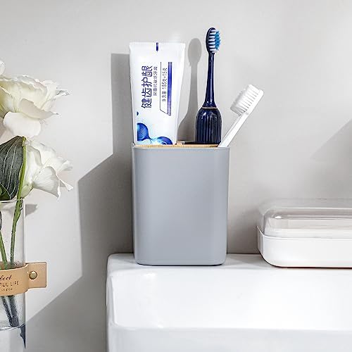 Bamboo Toothbrush Holder for Bathrooms Toothpaste Organizer - Gray