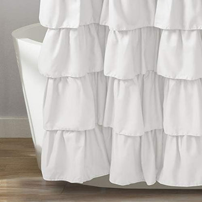 Lush Decor Ruffle Shower Curtain | Floral Textured Vintage Chic Farmhouse Style Design, White, 72" x 72" (Pack of 6)