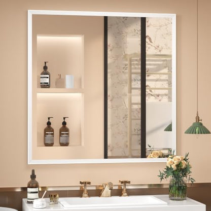 White Framed Bathroom Mirror 30x30, White Vanity Mirrors for Wall