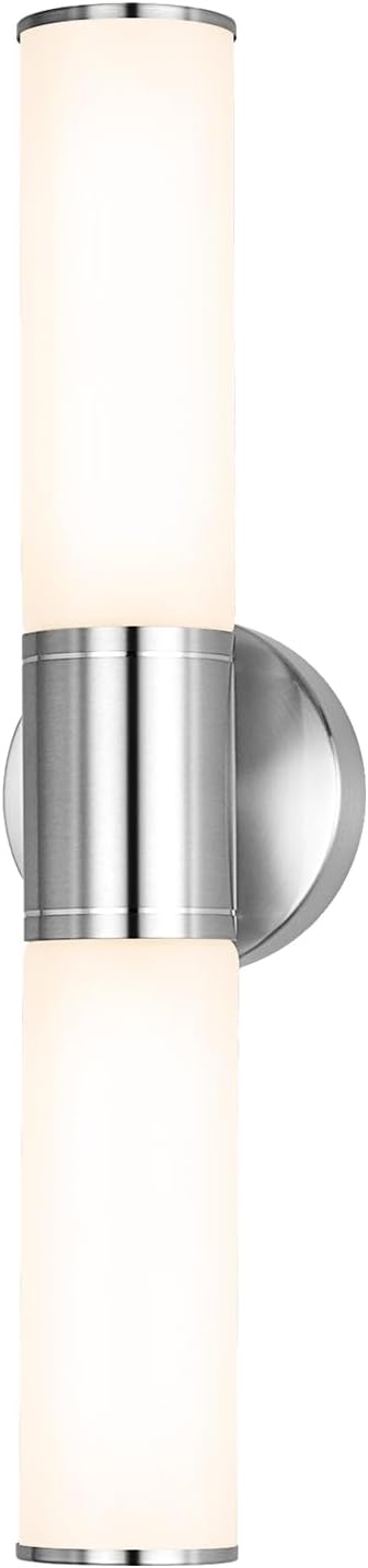 2-Light Bathroom Vanity Lighting Fixture, Brushed Nickel Wall Sconce with Opal White Glass, E26 Stocket Indoor Wall Lamp, Modern Mirror Light