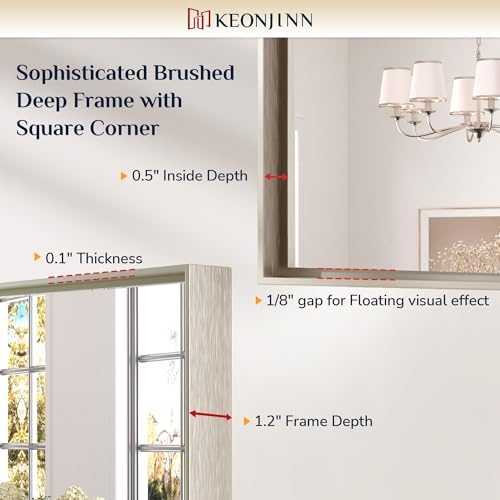 Keonjinn 48x30 Inch Nickel Bathroom Mirror for Over Sink, Rectangular