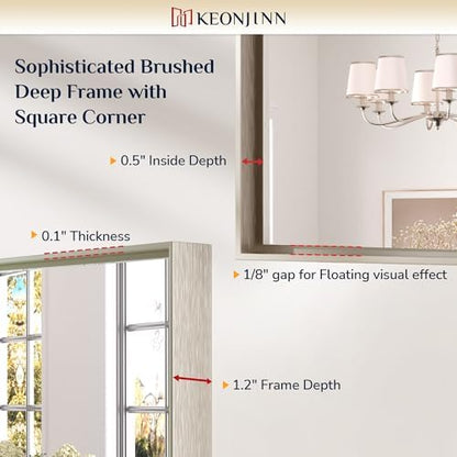 Keonjinn 48x30 Inch Nickel Bathroom Mirror for Over Sink, Rectangular