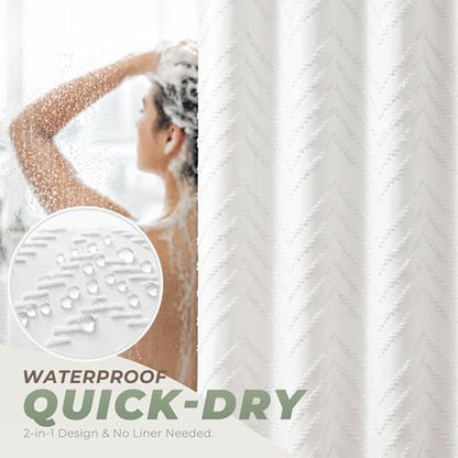 White Boho Fabric Shower Curtain 72 x 72 Inches