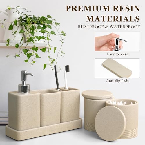 YMXYJM Bathroom Accessories Set, 6 Piece Soap Dispenser Set - Sand Beige