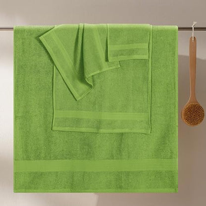 GLAMBURG Ultra Soft 8-Piece Towel Set - 100% Pure Ringspun Cotton, Contains 2 Oversized Bath Towels 27x54, 2 Hand Towels 16x28, 4 Wash Cloths 13x13 - Ideal for Everyday use, Hotel & Spa-Kiwi Green