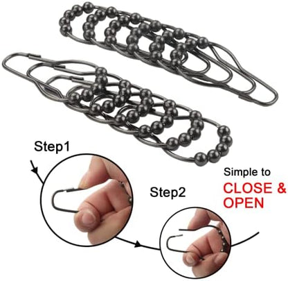 Shower Curtain Hooks Rings, Rustproof Metal Shower Curtain Rings for Bathroom Shower Rods Curtains - Set of 12, Black Nickel