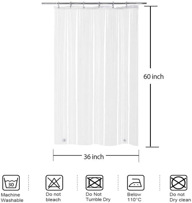 Clear Mini Shower Curtain Liner Short 36x60 for RV Tiny Walkin Tub | Transparent Stall Narrow Half Size Plastic Peva Vinyl Shower Curtain Sets for Bathroom Stand Up Single Camper