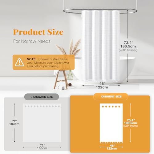 BTTN 48x72 Boho Farmhouse Linen Heavy Duty Fabric Shower Curtain Set, White