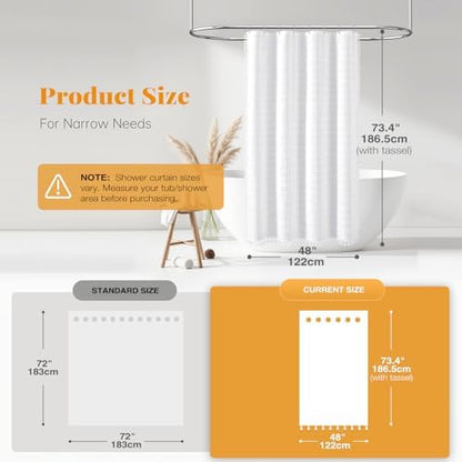 BTTN 48x72 Boho Farmhouse Linen Heavy Duty Fabric Shower Curtain Set, White