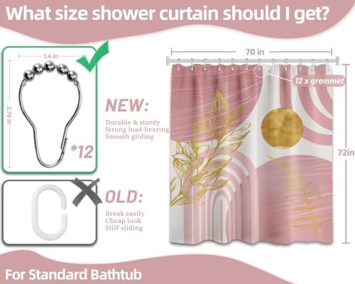 Light Pink and Gold Shower Curtain, 72x72 in, Mid Century Modern Girls