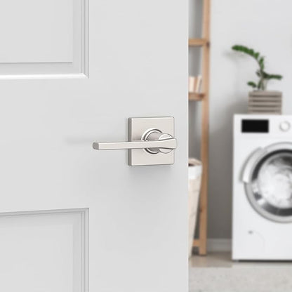Kwikset Casey Hallway Passage and Bed/Bath Privacy Door Handle 4 Pack, 2 Passage Levers and 2 Privacy Levers, Satin Nickel Reversible Interior Handles