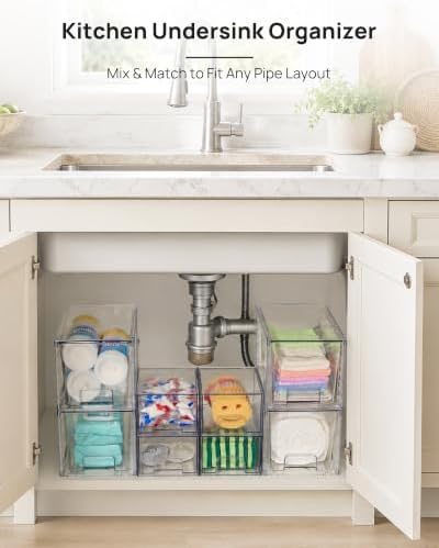 Vtopmart 8 Pack Clear Pull-Out Under Sink Organizer Set (4 Large & 4 Small)