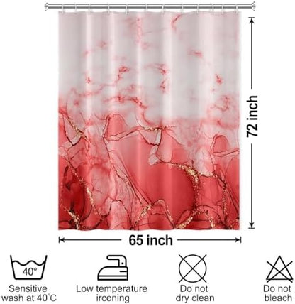 Red Marble Waterproof Bathroom Shower Curtain 65x72 inches