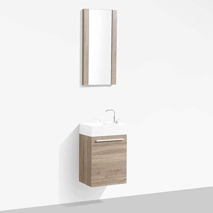 Blossom 18-Inch Floating Bathroom Vanity with Acrylic Sink and Mirror, All-Wood Construction, Space-Saving Wall Mounted Vanity for Compact Bathrooms, Modern Design Bathroom Sink Cabinet, Cart Oak