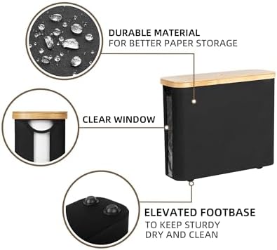 StorageWorks Toilet Paper Storage Basket, Papers Container with Bamboo Lid, Medium Toilets Holder for Up to 9 Mega Rolls, Organizer for Bathroom, Black, 1 Pack