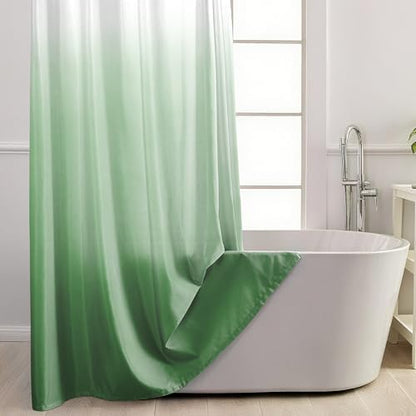 No Hook Shower Curtain and Liner Set for Bathroom, Ombre Green, 71" x 74"