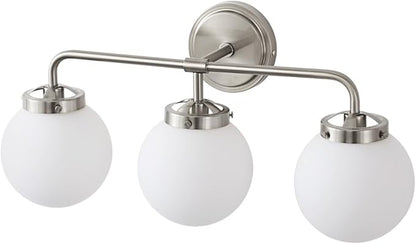 Bathroom Light Fixtures Over Mirror, Brushed Nickel Modern Vanity Lights with Milk White Glass Globe Shades 3-Light Farmhouse Wall Sconce Lighting