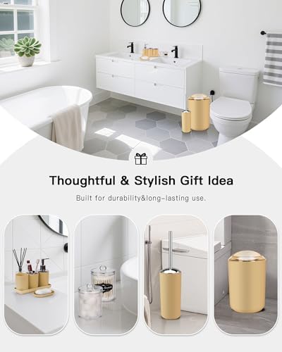 IMAVO Bathroom Accessories Set,Yellow Bathroom Set,9 Pieces Bathroom Accessory Set,Tray,Qtip Holders,Toilet Brush,Trash Can for Bathroom Décor and Home Gifts
