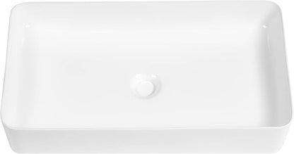 Vessel Sink Rectangular, Dcolora 24"x14" White Vessel Sink Ceramic Porcelain Rectangle Bathroom Vessel Sink Above Counter Vanity Sink Basin