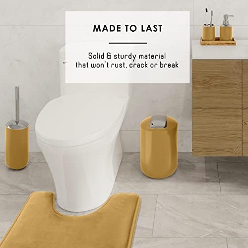 Clara Clark Bathroom Accessories Set - Bathroom Set with Adhesive Corner Shower Caddy Hanging, 25PC Bathroom Accessory Set, Gold Shower Curtain Set, Toilet Brush, Trash Can & Soap Dispenser
