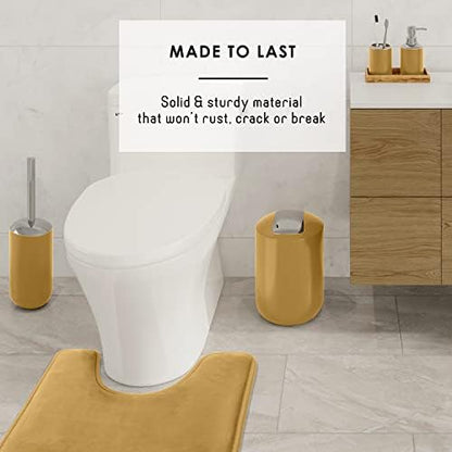 Clara Clark Bathroom Accessories Set - Bathroom Set with Adhesive Corner Shower Caddy Hanging, 25PC Bathroom Accessory Set, Gold Shower Curtain Set, Toilet Brush, Trash Can & Soap Dispenser