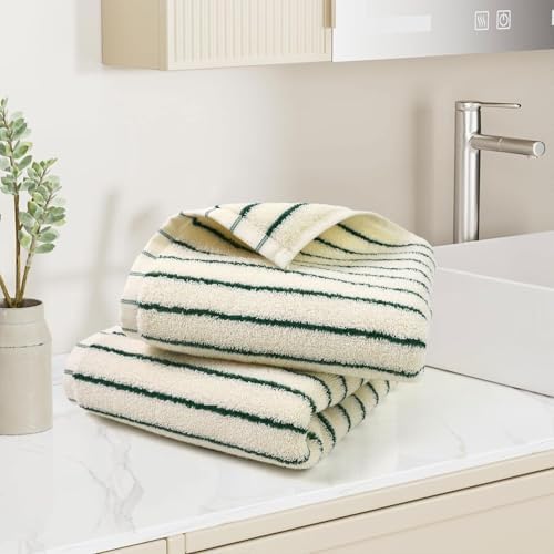 Jacquotha Green Striped Hand Towels for Kitchen, Vintage Bathroom Decor