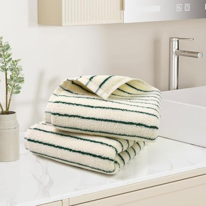 Jacquotha Green Striped Hand Towels for Kitchen, Vintage Bathroom Decor