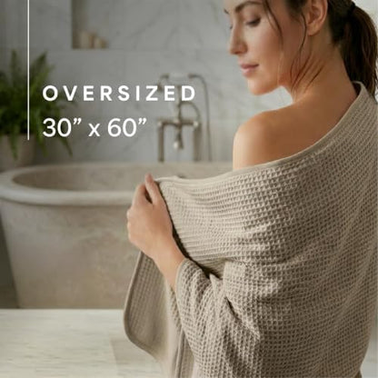 S&T INC. Aura Waffle Bath Towels, 4 Pack, 30" x 60", Beige