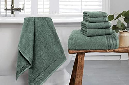 Belizzi Home 100% Cotton Ultra Soft 6 Pack Towel Set, Contains 2 Bath Towels 28x55 inchs, 2 Hand Towels 16x24 inchs & 2 Washcloths 12x12 inchs, Compact Lightweight & Highly Absorbant - Jade