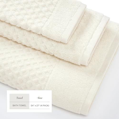 Great Bay Home Bath Towels - 100% Cotton 4 Pack 54x27 Bath Towel Set - Absorbent, Durable, Quick-Dry Towels for Bathroom (Ivory)