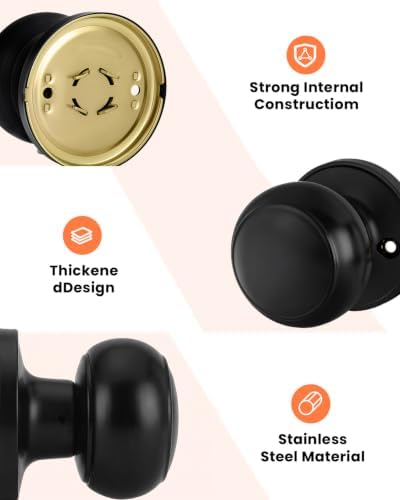 Haidms 2 Pack Black Dummy Door Knobs, Half Matte Black No-Turning Dummy Closet Doors Single-Sided Door Locks (4 Pieces/2 Pairs)