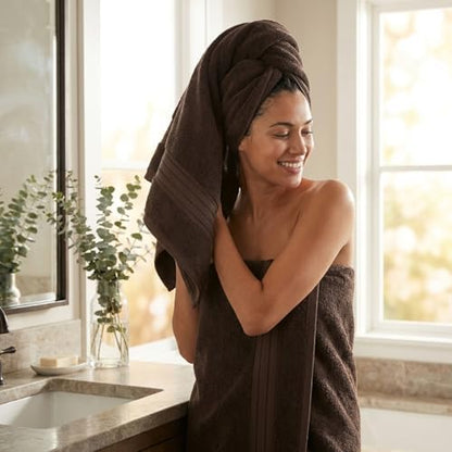 COZYART Luxury Bath Towel Set 6 Pcs, Brown 100% Turkish Cotton 650 GSM