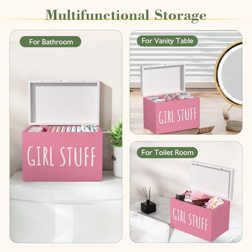 Wooden Tampon Holder, Blush Pink, Hinged Lid Organizer