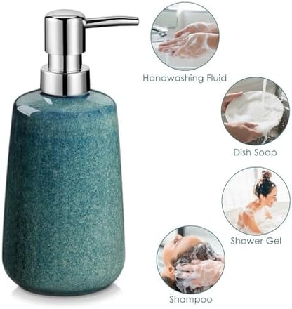 vancasso Green Bathroom Accessories Set, Ceramic Soap Dispenser and Toothbrush Holder Sets, Stoneware 4 Pcs Bathroom Sink Set for Modern Home Decor, Series Starry