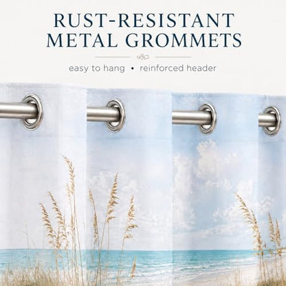 Beach Shower Curtain, Rustic Country Coastal Ocean Decor Bathroom Curtains, Seaside Scenery Waterproof Polyester Fabric Shower Curtain with Hooks 72x72 Inch