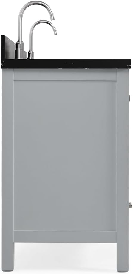ARIEL Cambridge 60 Inch Double Rectangle Sink Bathroom Vanity with Nero Marquina Black Quartz Countertop 1.5 Inch in Grey