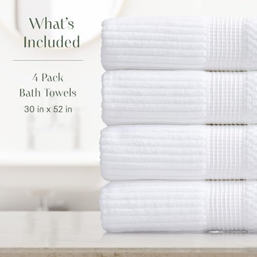Springtree Home 100% Cotton Bath Towel Set | 4-Pack | Textured | White